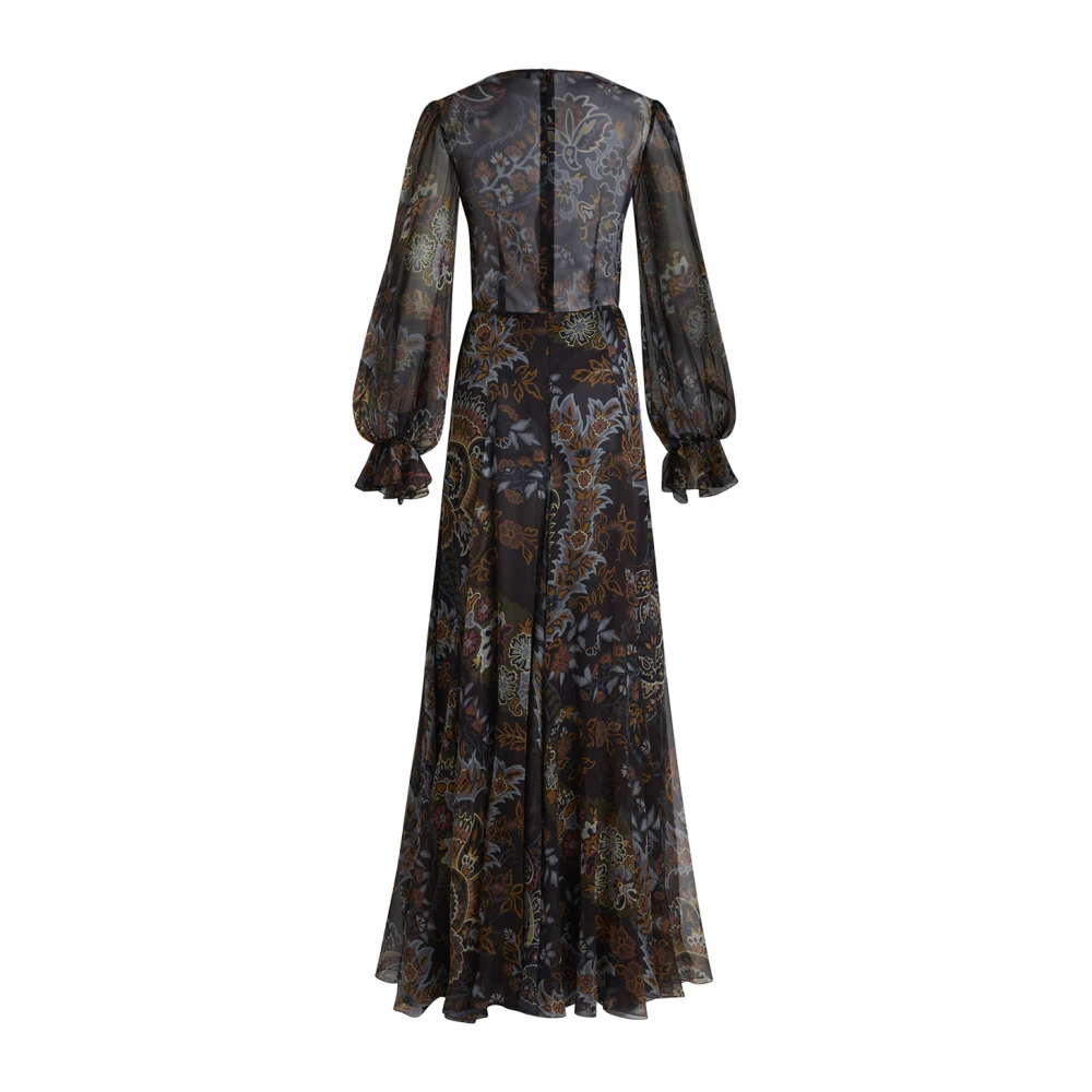 ETRO Zwarte Bloemen Paisley Lange Jurk Black Dames