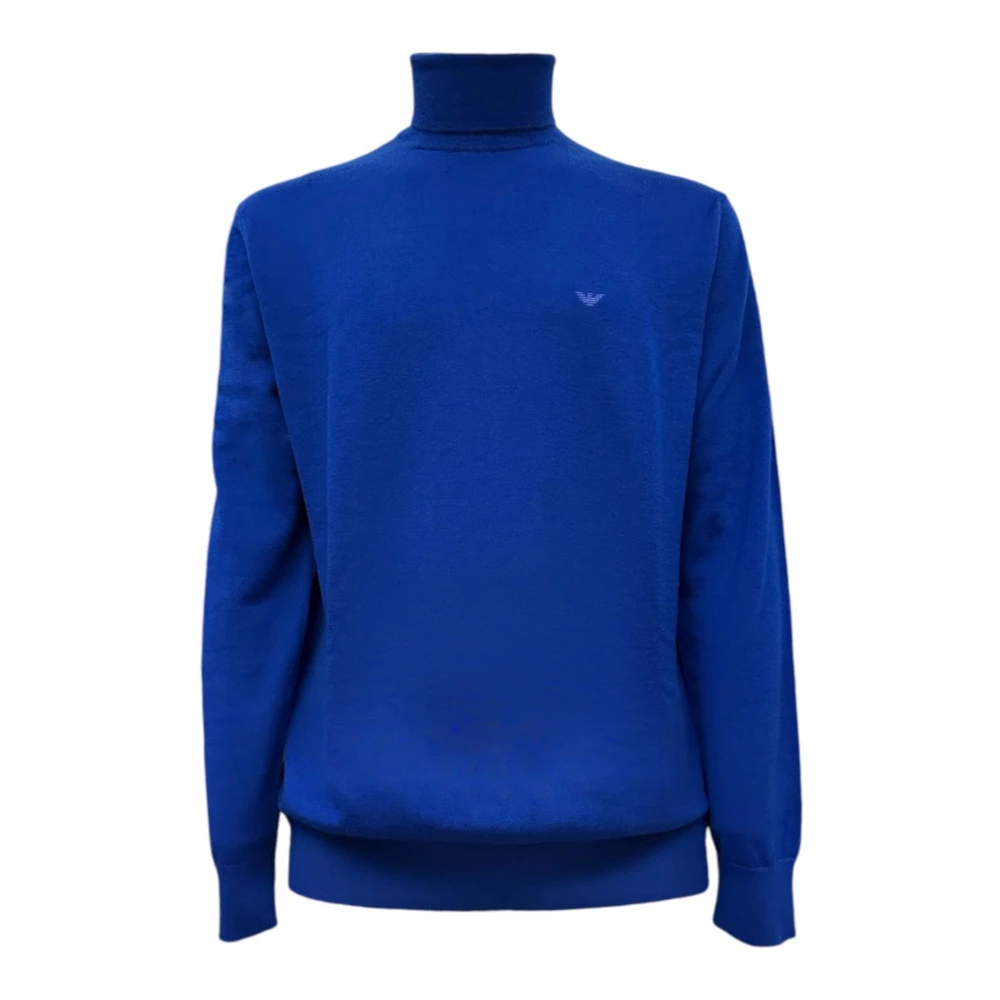 Emporio Armani Blauwe Wollen Trui met Geborduurd Adelaarslogo Blue Heren