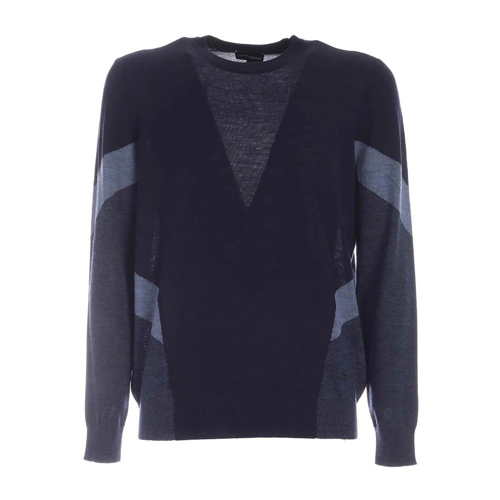 Emporio Armani Color Block Wollen Trui met Inlays Blue Heren