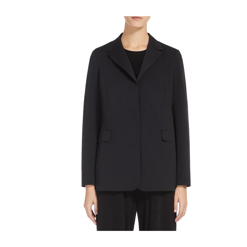 Max Mara Zwarte jas met revers en zakken Black Dames