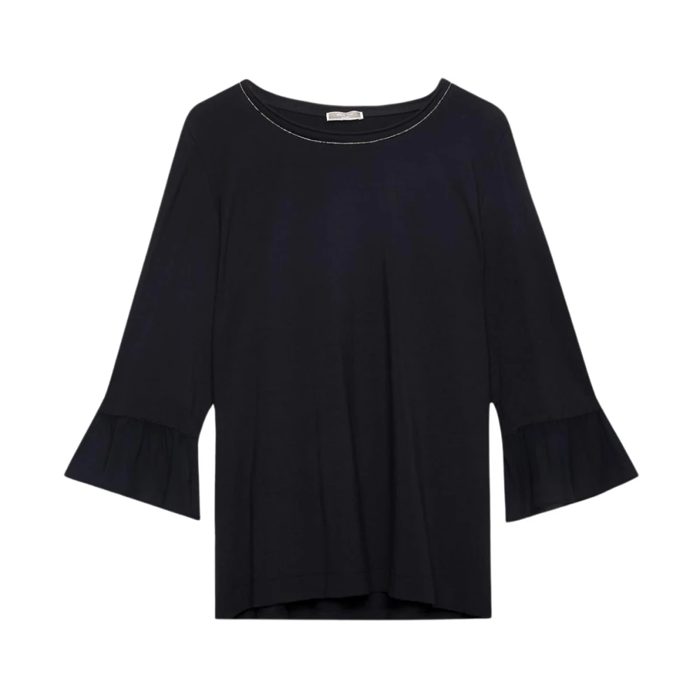Elena Mirò T-Shirt met Gerimpelde Mouw en Ketting Blue Dames