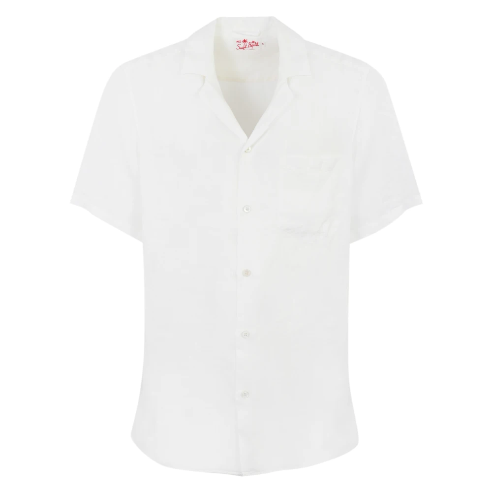 MC2 Saint Barth Linnen korte mouw V-hals shirt White Heren