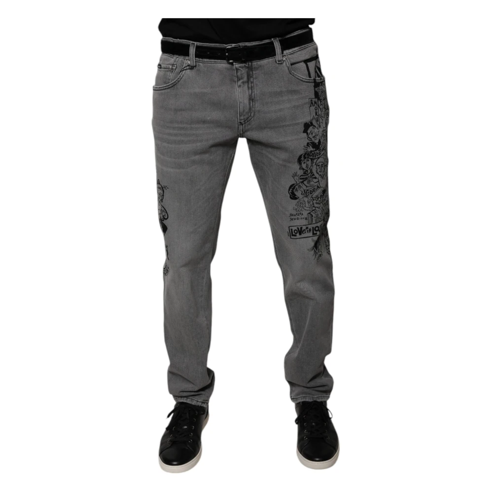Dolce & Gabbana Men's Gray Love Printed Jeans