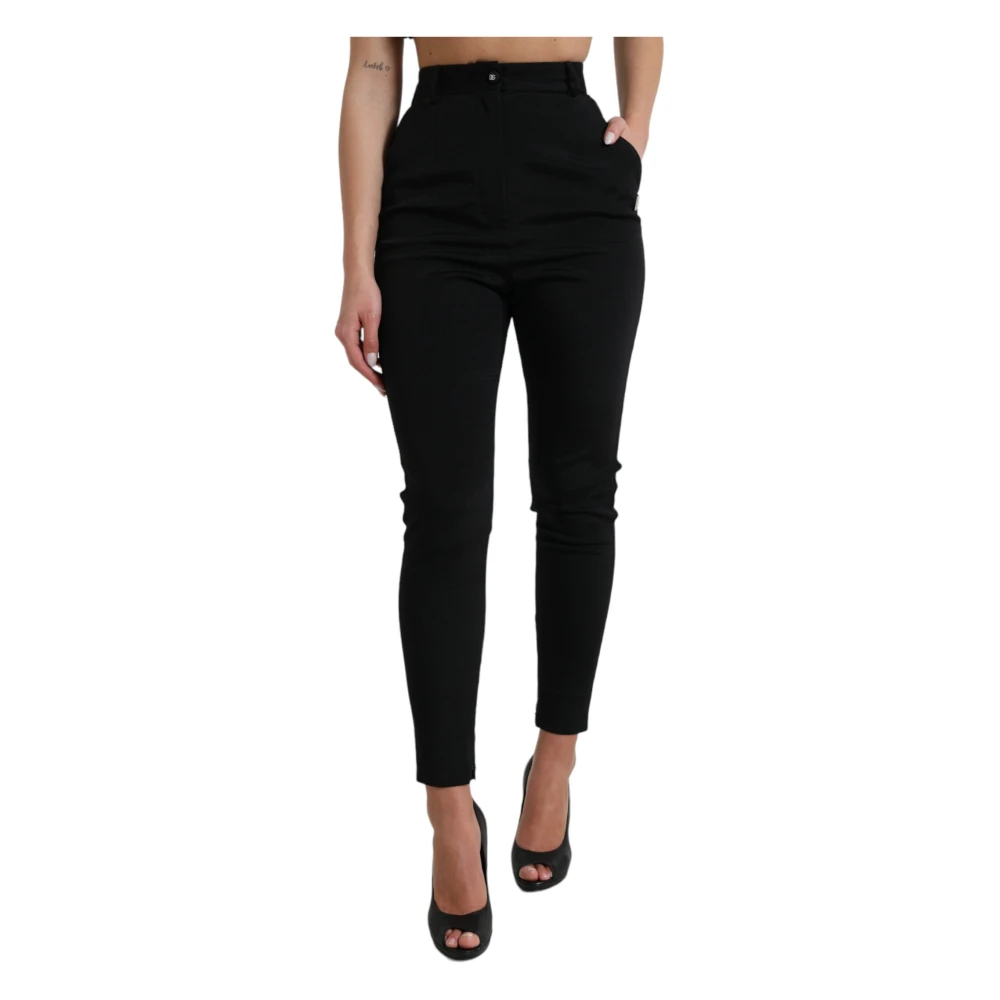 Dolce & Gabbana Hoge Taille Skinny Broek Ritssluiting Black Dames