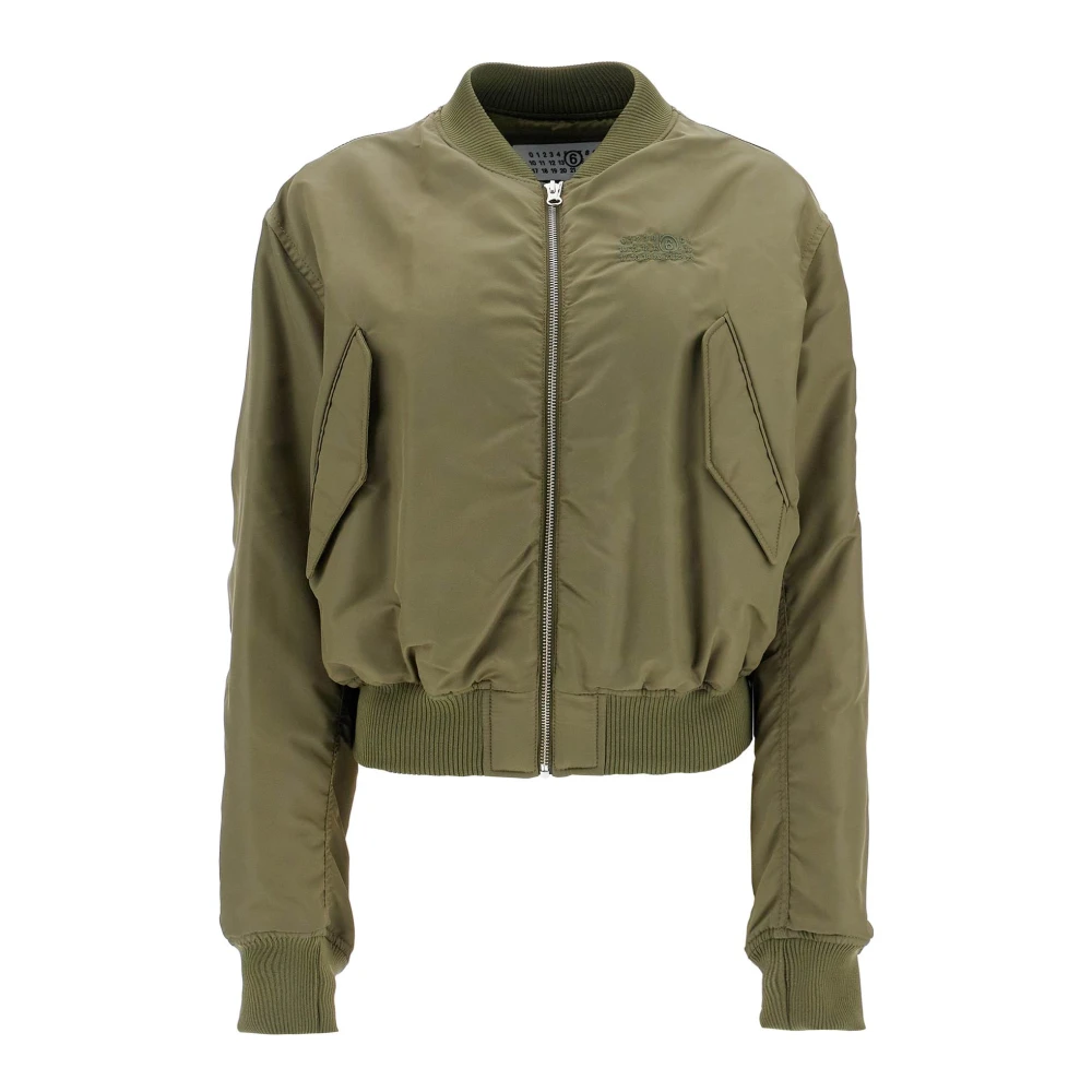 MM6 Maison Margiela Nylon Bomberjack met Logo Borduursel Green Dames