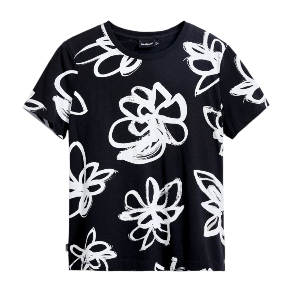 Desigual Women's Black T-Shirts,, Floral Print Casual Tee Extra Small