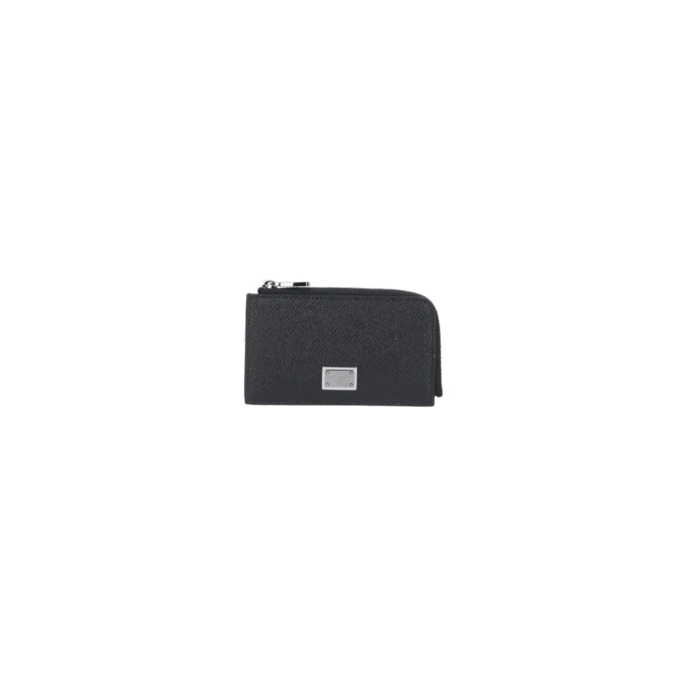 Dolce & Gabbana Svart läder dragkedja plånbok med logotyp charm Black, Herr