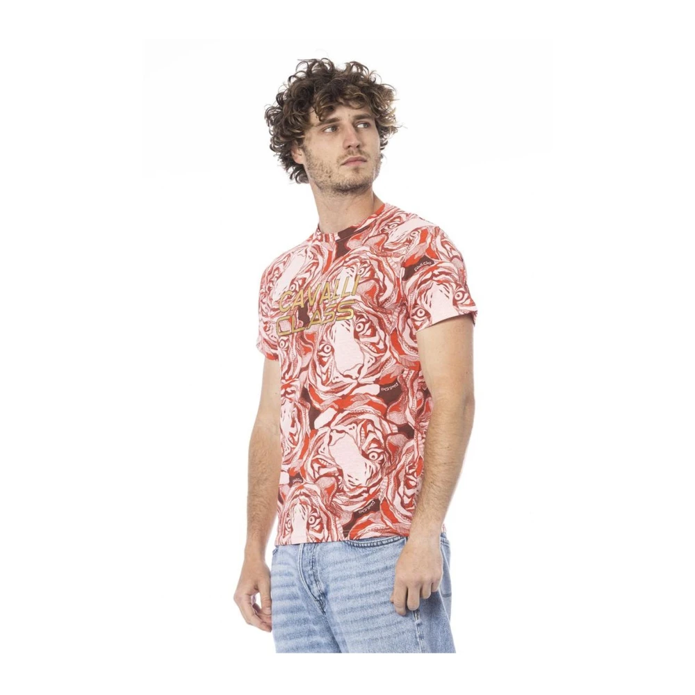 Cavalli Class Fantasy Print Logo T-shirt Rood Katoen Multicolor Heren