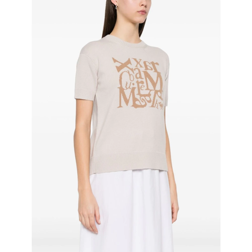 Max Mara Beige Crew Neck Sweater met Logo Beige Dames