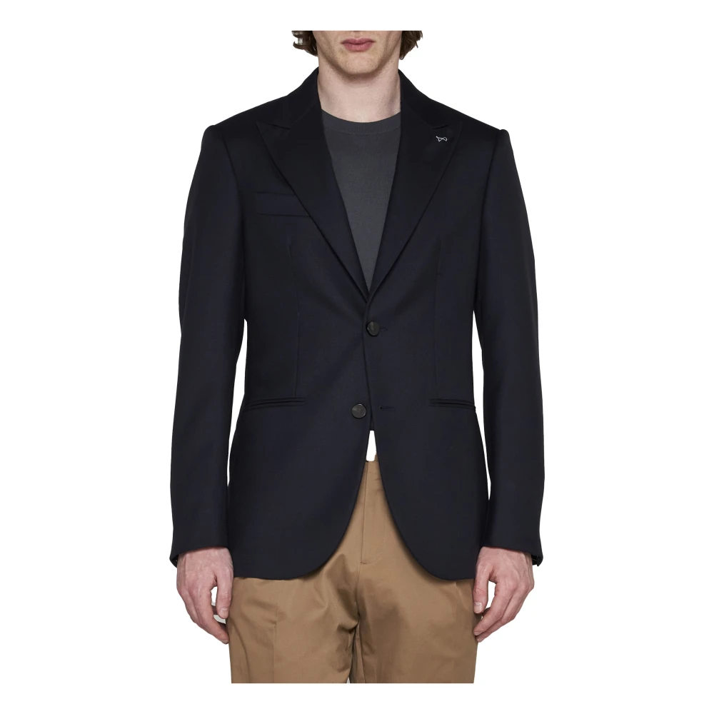 D4.0 Midnight Blue Wol Blazer met Peak Revers Blue Heren