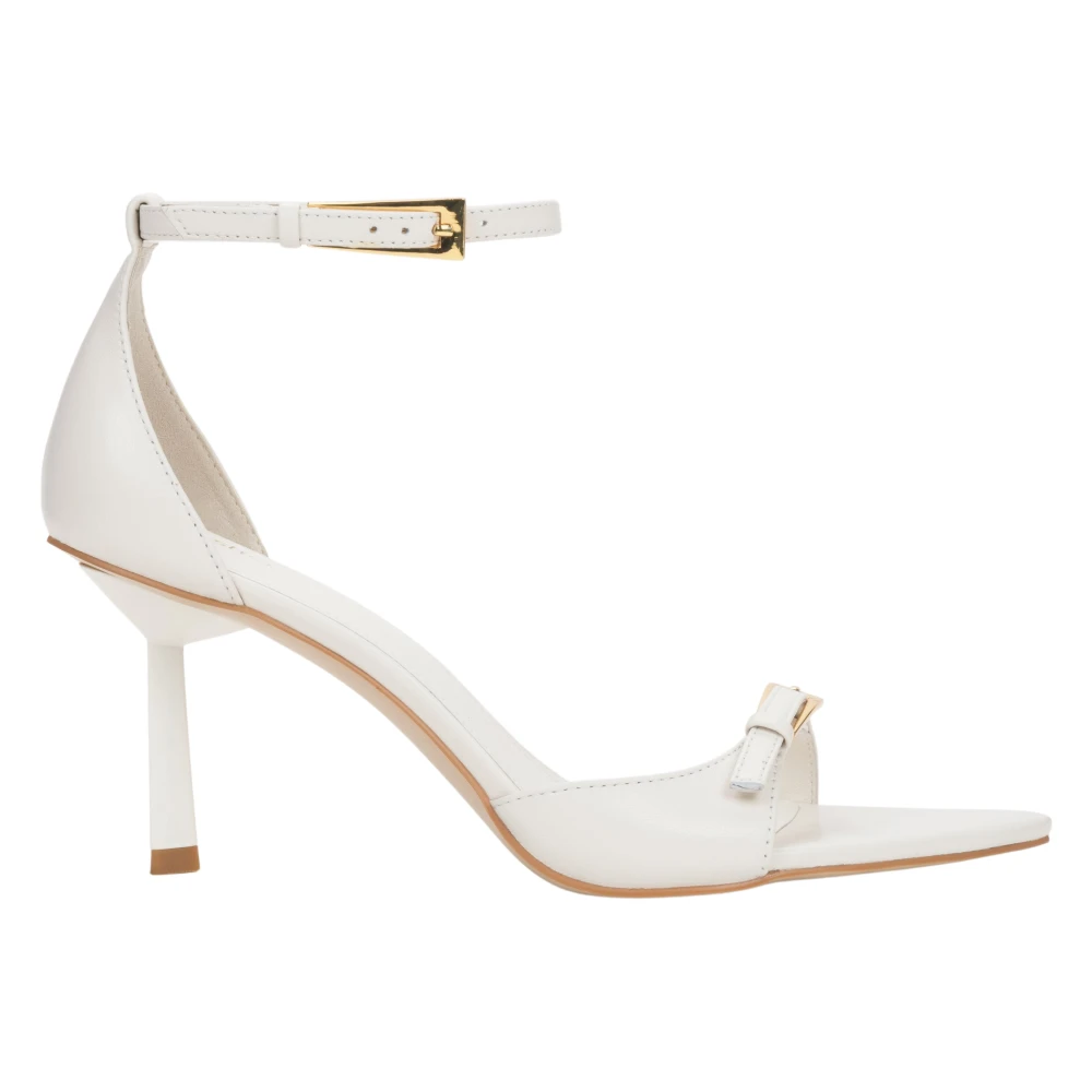 Estro Beige High Heel Sandals, Female, 7 Uk, Leather Stiletto Sandals With Decorative Buckles
