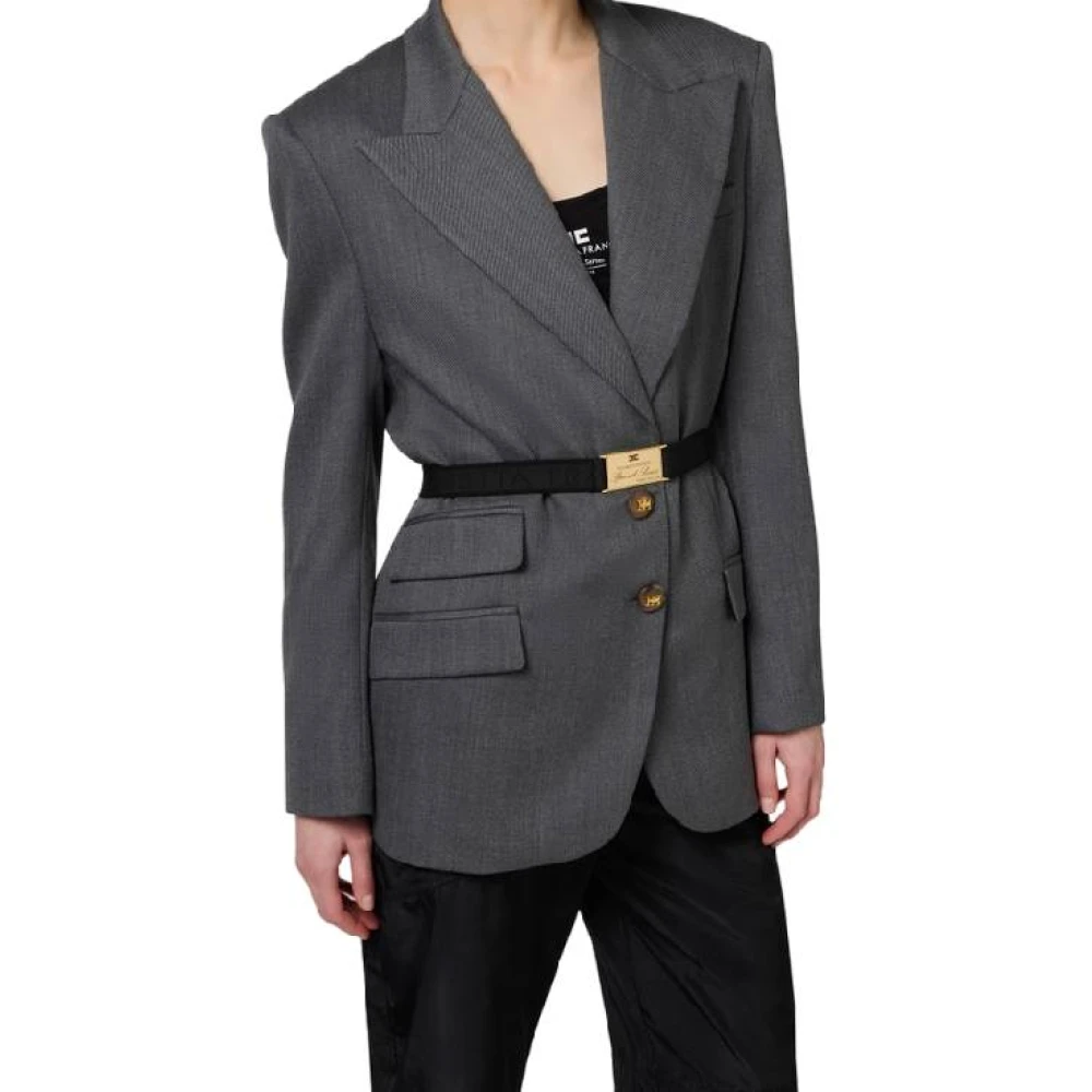 Elisabetta Franchi Wollen Jas met Riem en Gestructureerde Schouders Gray Dames