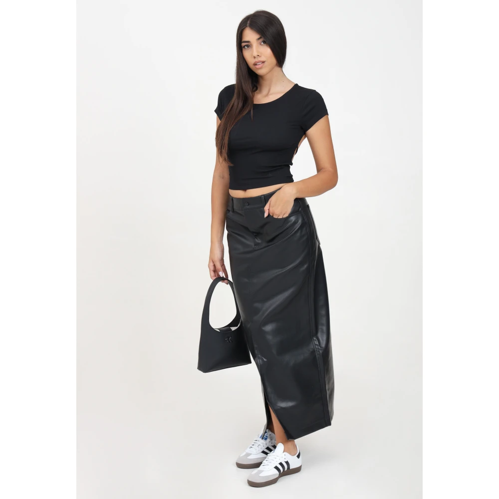 Calvin Klein Jeans Zwarte Midi Rok van Imitatieleer Black Dames