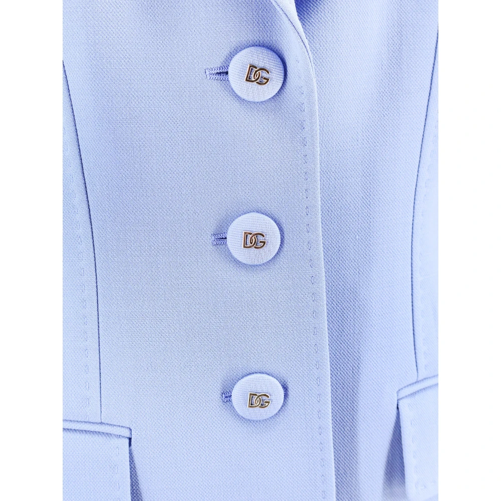 Dolce & Gabbana Blauwe Wollen Blazer met DG Knopen Blue Dames