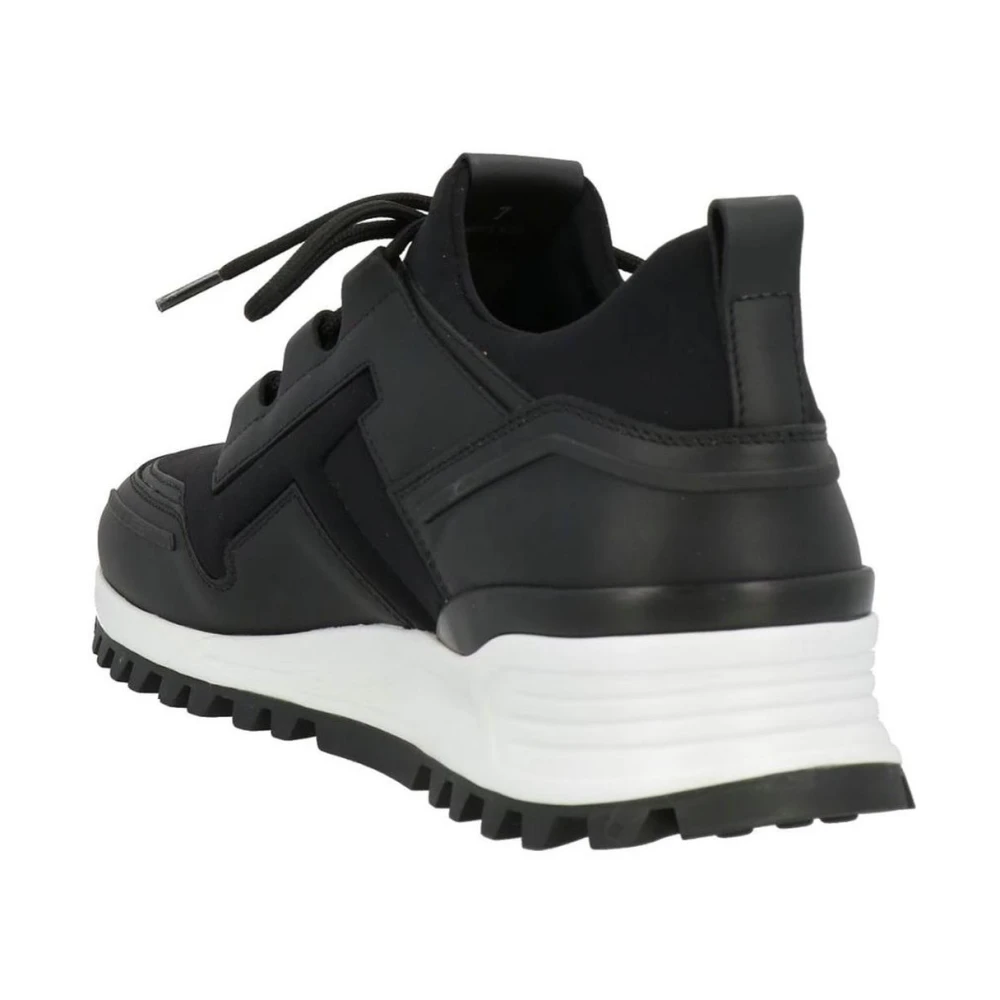 TOD'S Zwarte Leren Sneakers met Twee-Tinten Zool Black Heren