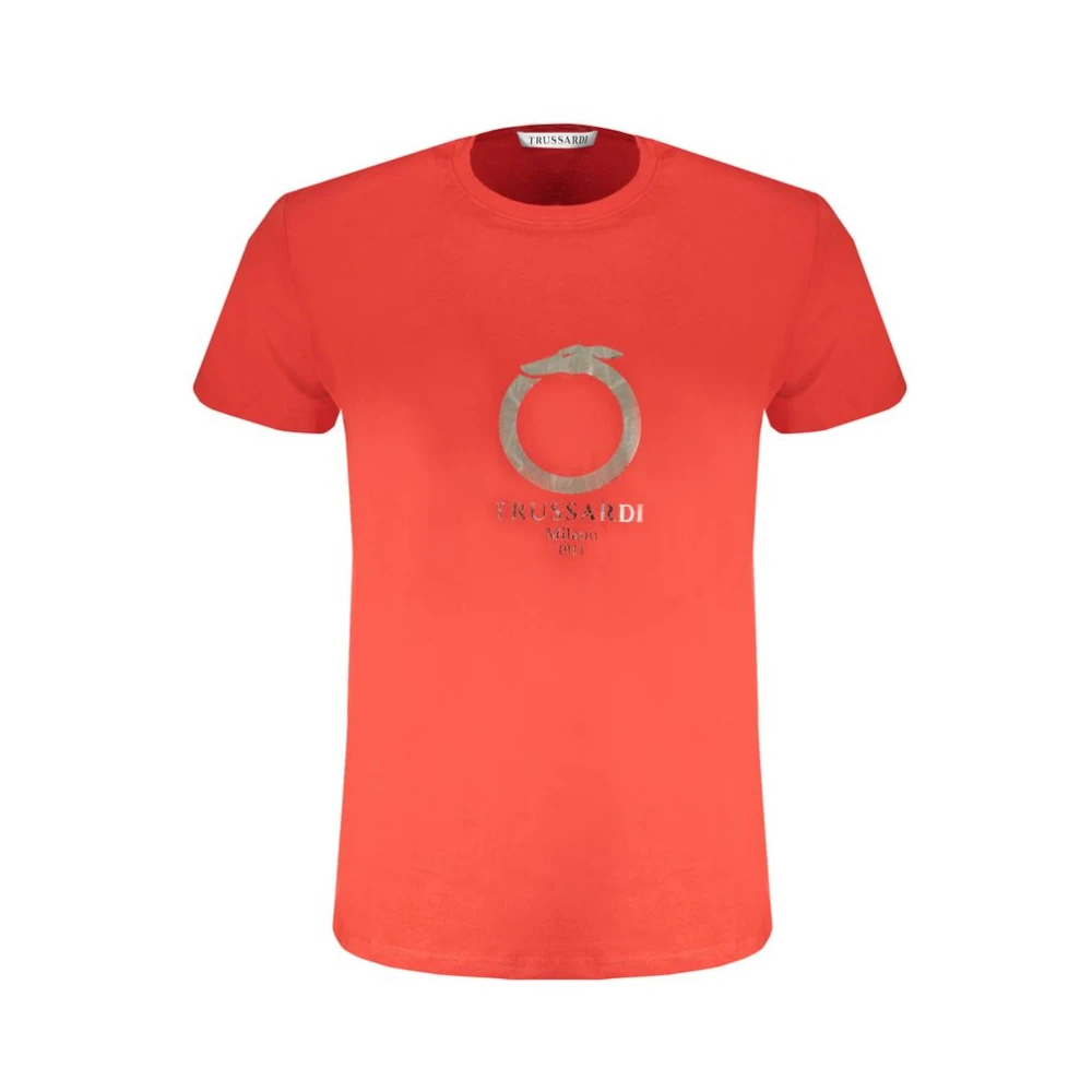 Trussardi Men's Red T-Shirts, 2XL, Print Logo Round Neck T-Shirt