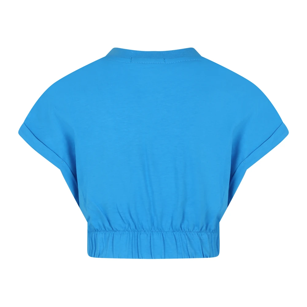 Msgm Lichtblauwe Crop T-shirt met Kralenlogo Blue Dames