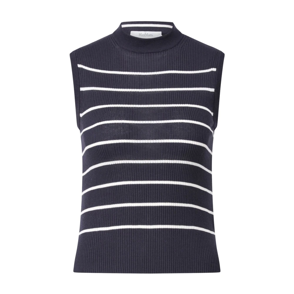 Max Mara Elegante Ribtop met Hoge Hals Blue Dames