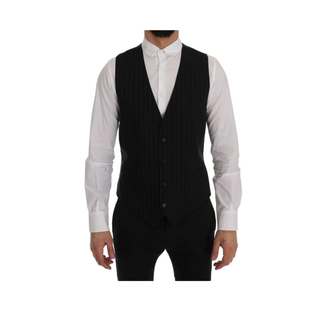 Dolce & Gabbana Men's Black Striped Cotton Vest With Adjustable Strap