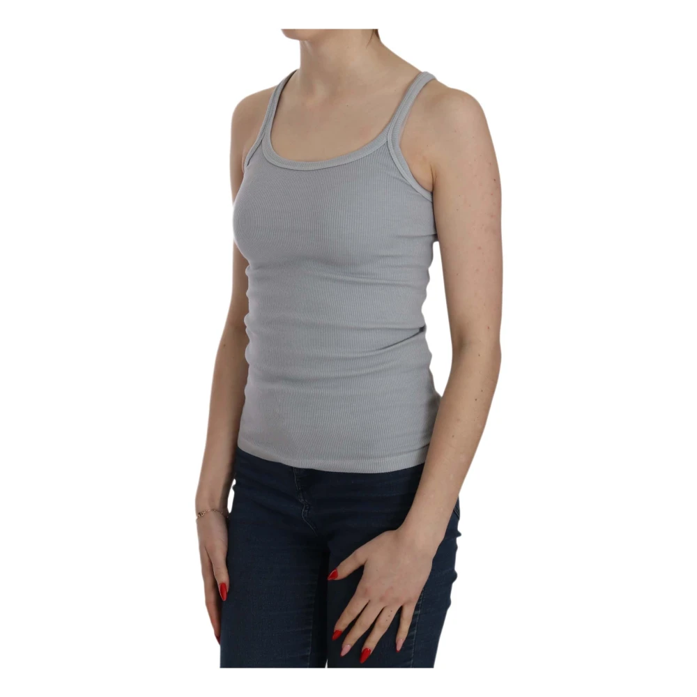 Pink Memories Mouwloze Katoenen Blouse Lichtgrijs Gray Dames