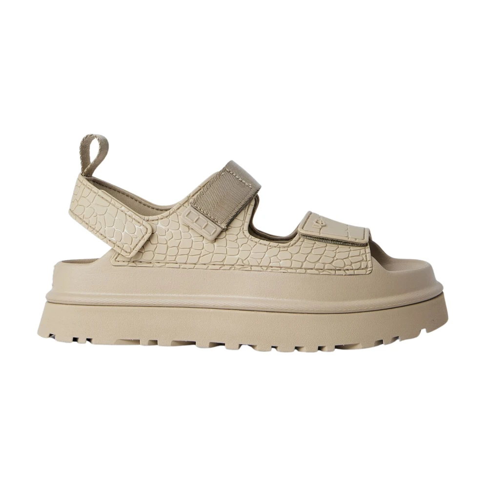 Ugg Women's Beige Flat Sandals, 7 Uk, Goldenglow Embossed Sandals