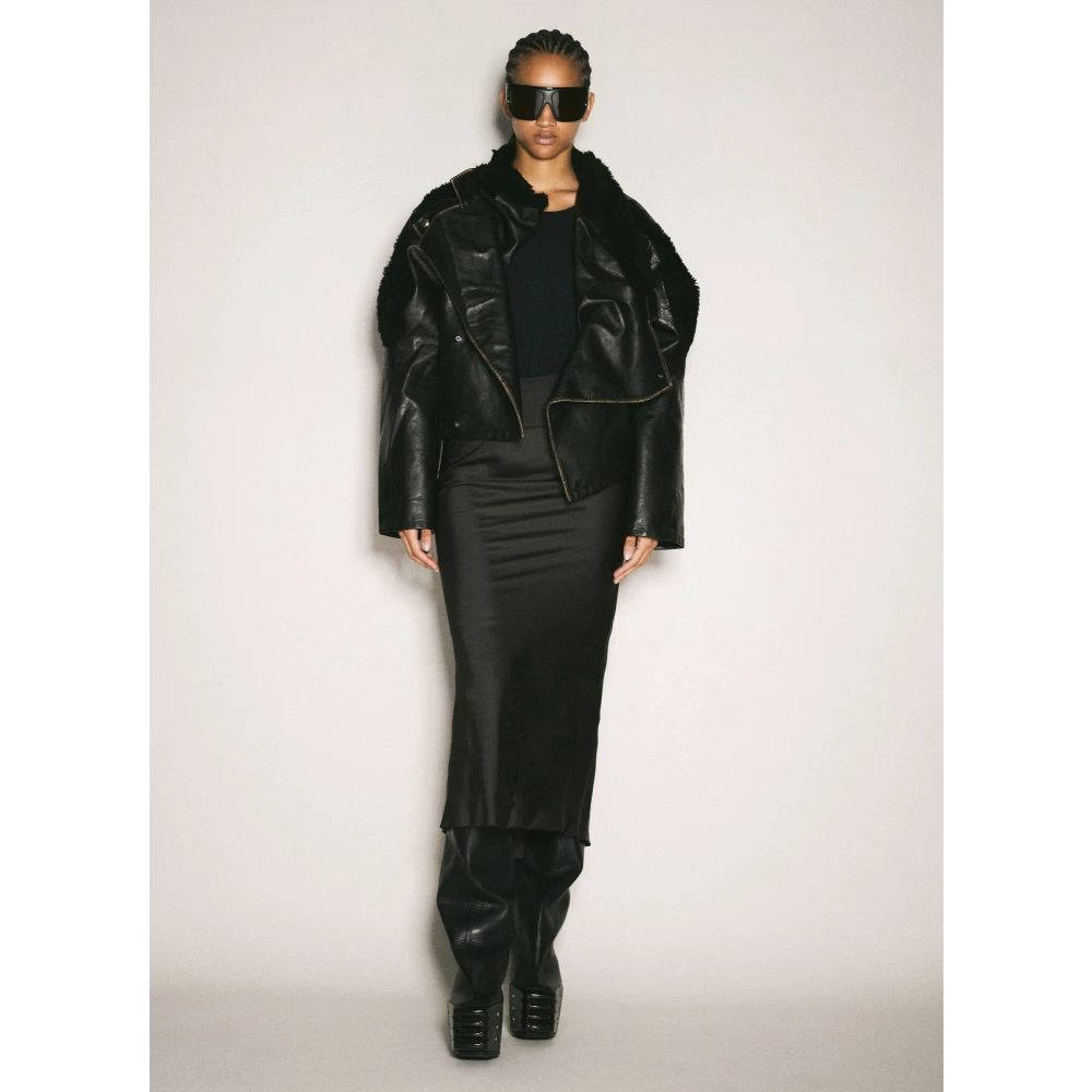 Rick Owens Satijnen Midi Rok met Paneelconstructie Black Dames