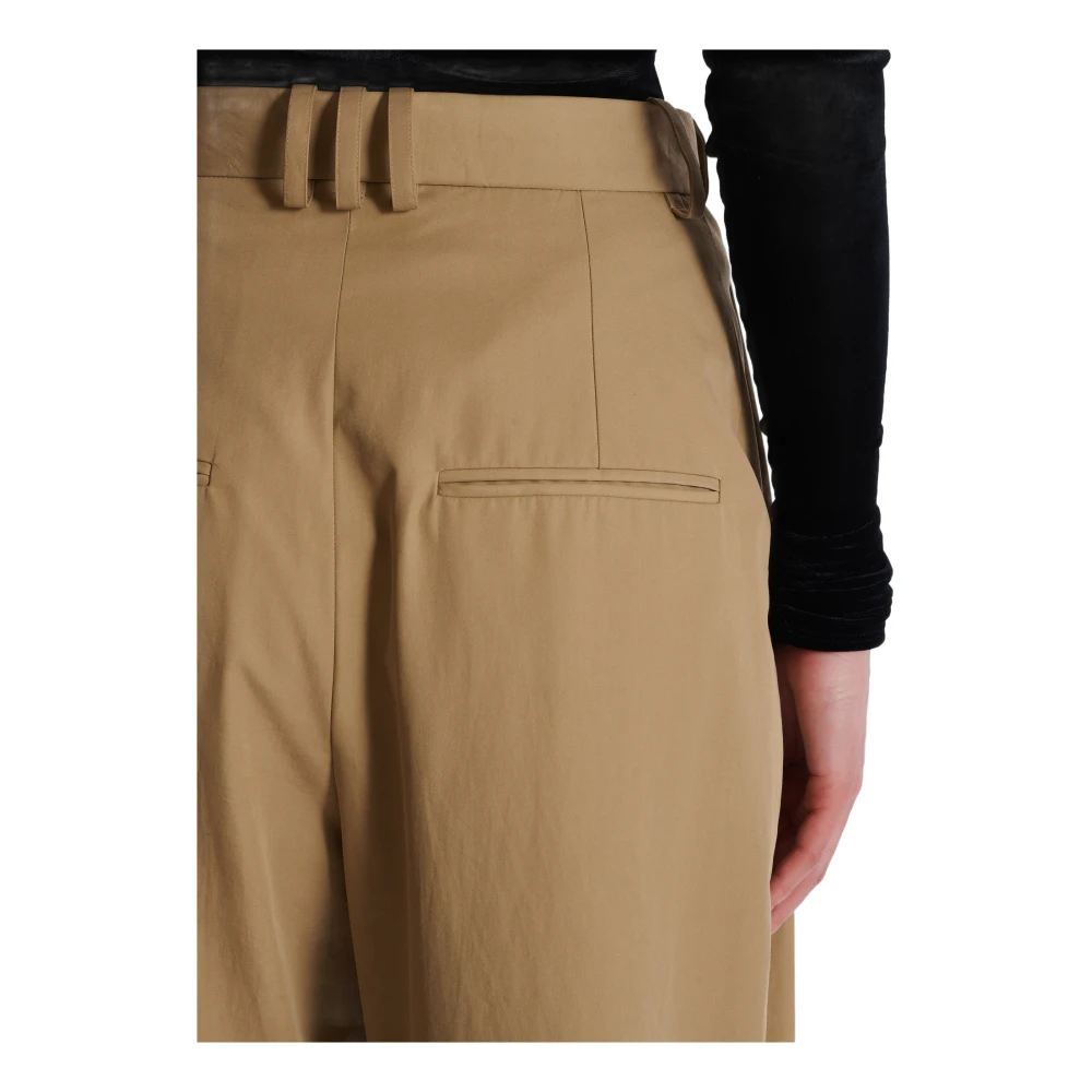 Balmain Geplooide katoenen broek Beige Dames