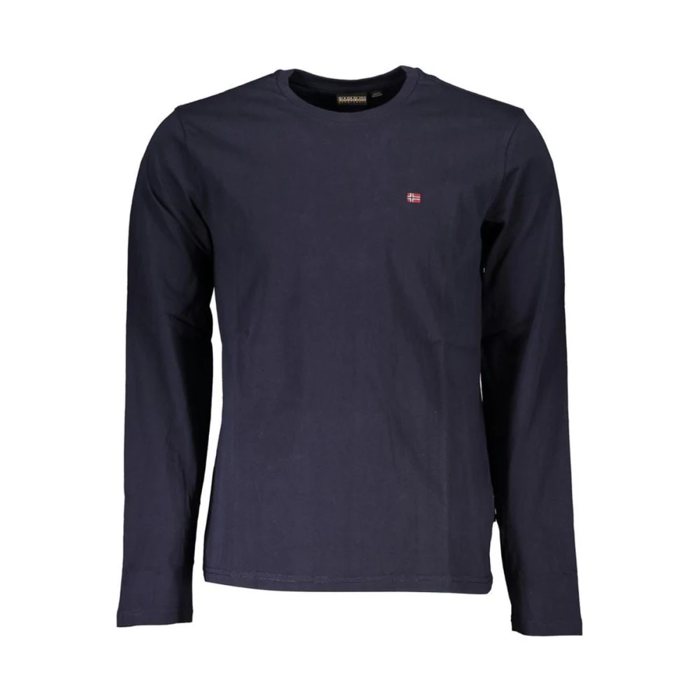 Napapijri Men's Blue Long Sleeve T-Shirts, 2XL, Cotton Long Sleeve Crew Neck T-Shirt With Embroidered Logo