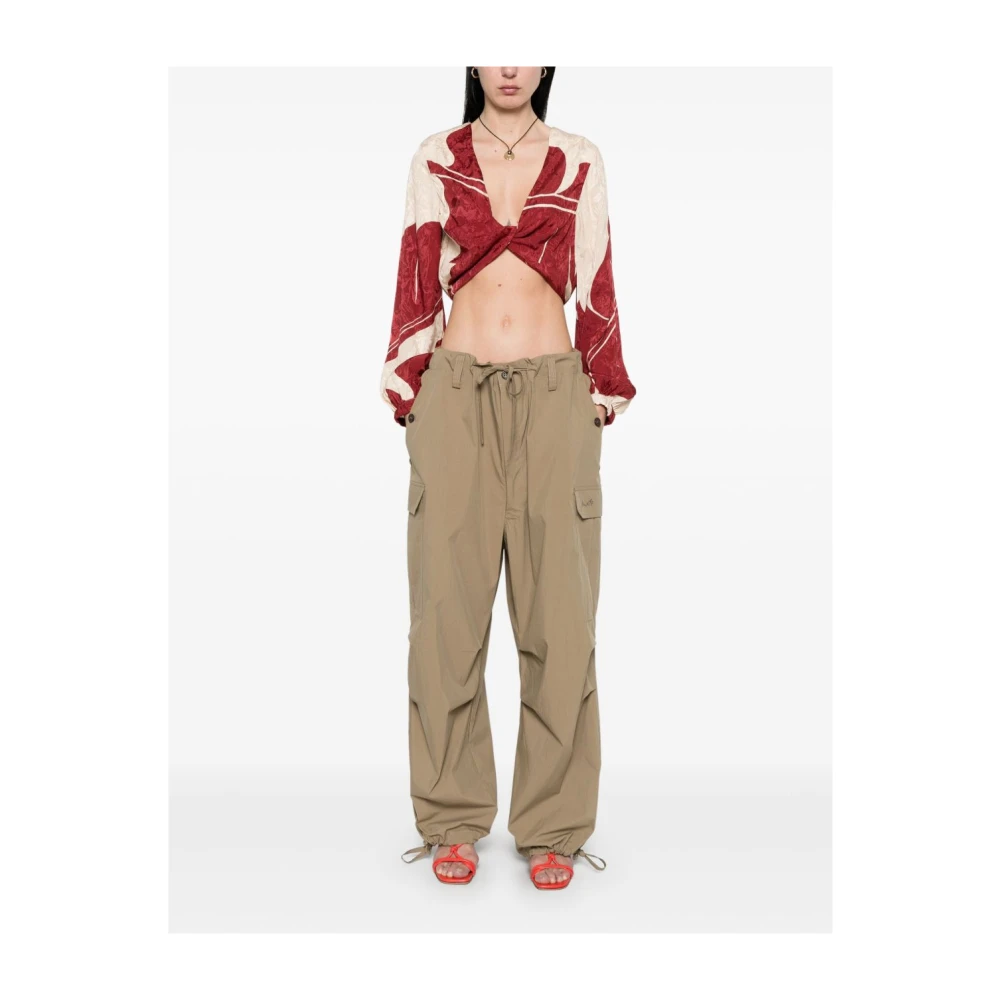 P.a.r.o.s.h. Khaki Broek met Koord en Zakken Green Dames