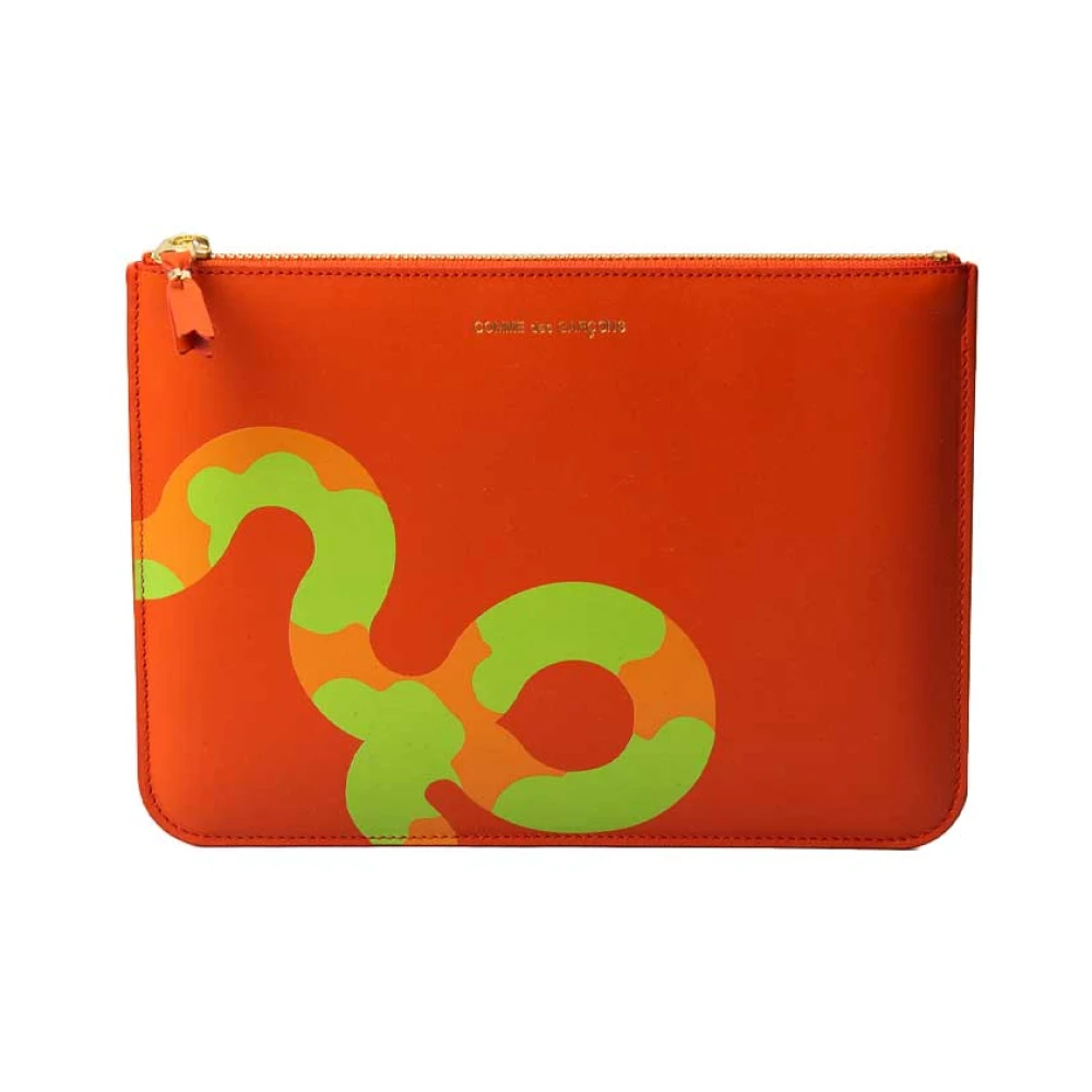 Comme des Garçons Grafische Print Leren Clutch Tas Orange Dames