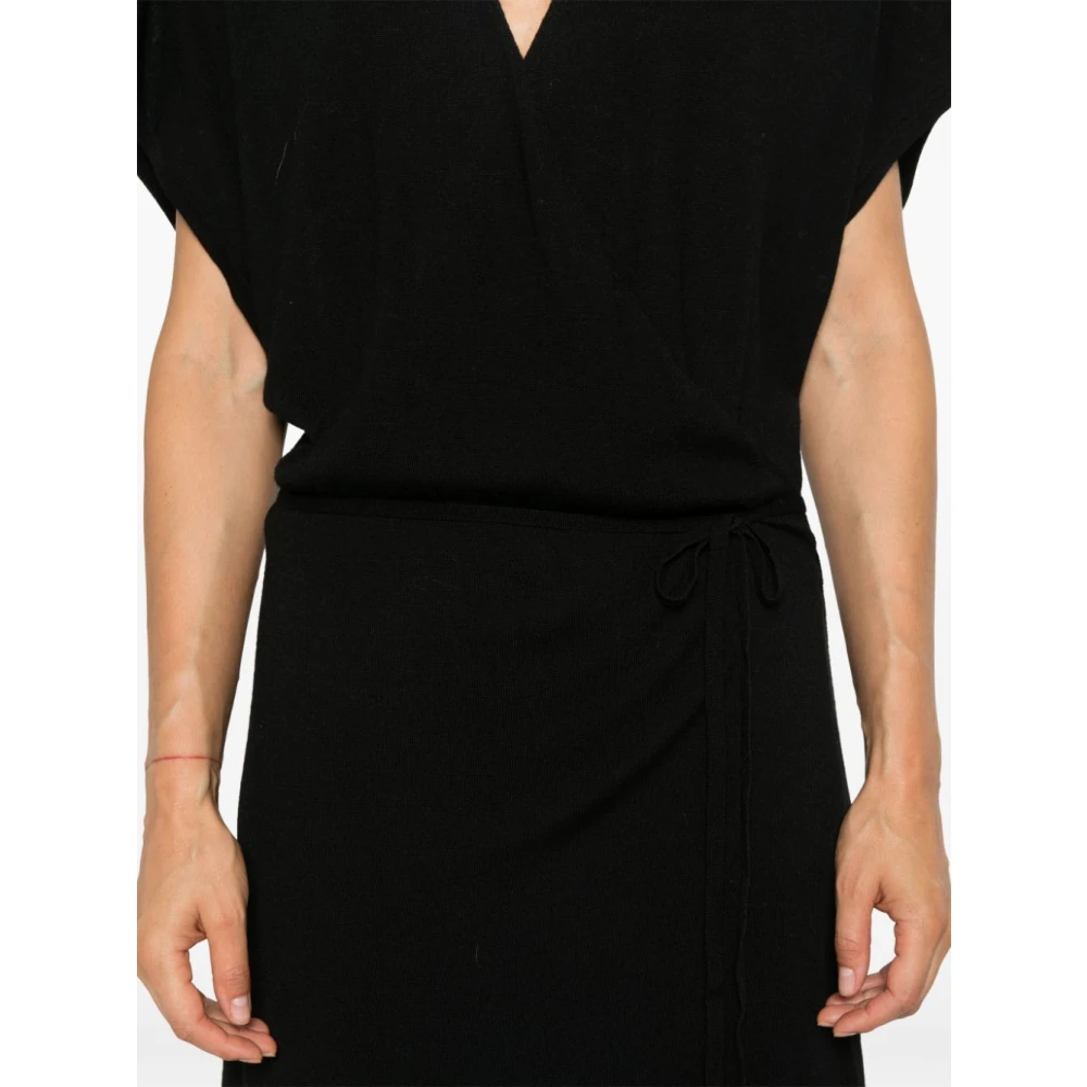 Alysi Zwarte Wol Wrap Midi Jurk Black Dames