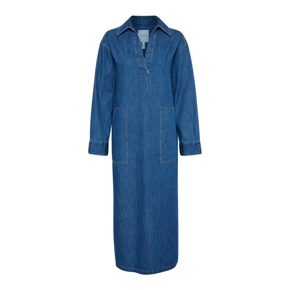 Part Two Denim Jurk met Lange Mouwen en Zakken Blue Dames