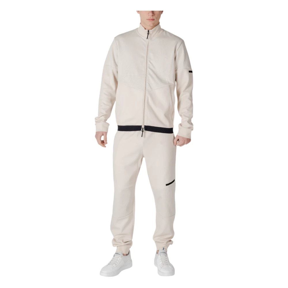 Emporio Armani Ea7 Men's Beige Training Sets,, Turtleneck Zip-Up Tracksuit Small