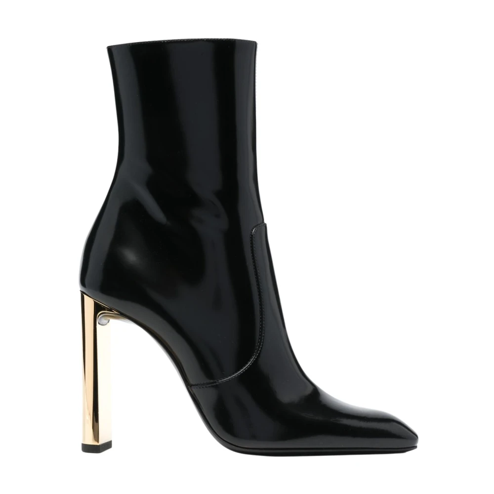 Saint Laurent Zwarte Geborsteld Leren Laars Goud Black Dames