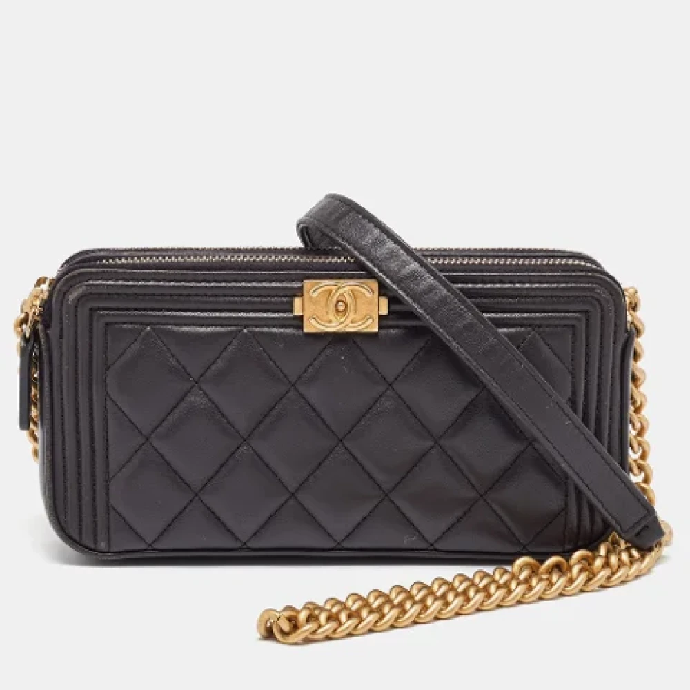 Chanel Vintage Pre-owned Leather clutches Gray Dames
