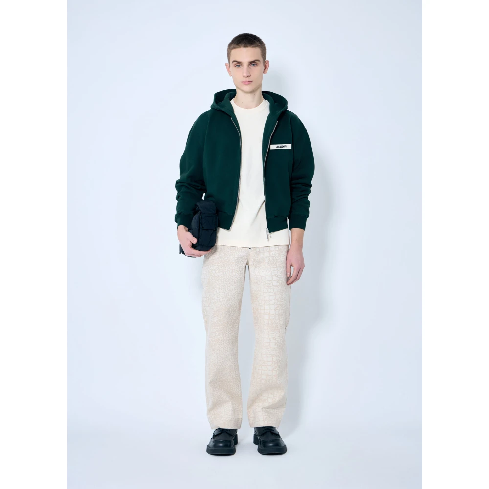Jacquemus Katoen Logo Patch Crewneck T-Shirt Beige Heren