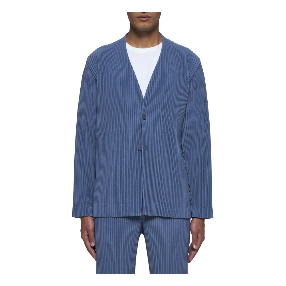 Issey Miyake Geplooide Kraagloze Blazer Jas Blue Heren