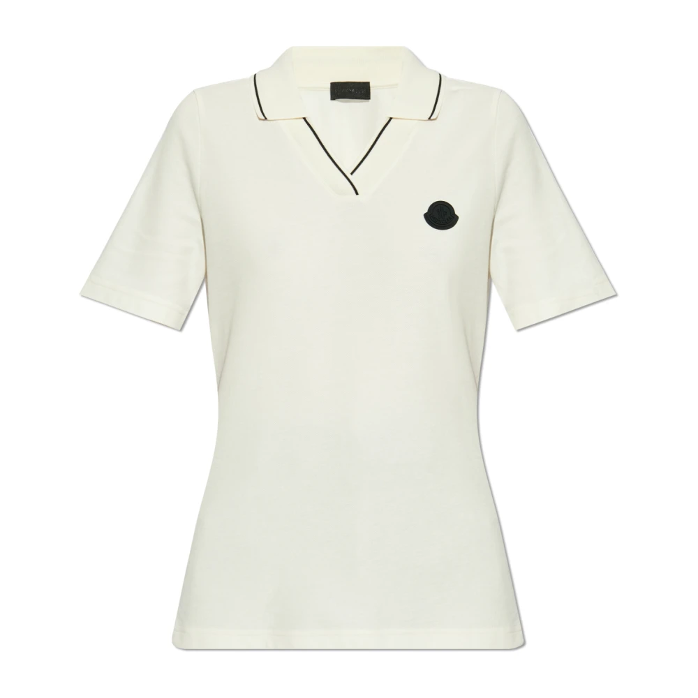 Moncler Logo Patch Polo Shirt White Dames