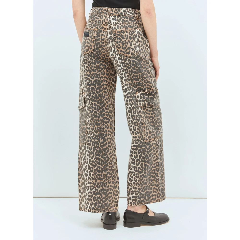 Ganni Leopard Print Cargo Jeans Brown Dames
