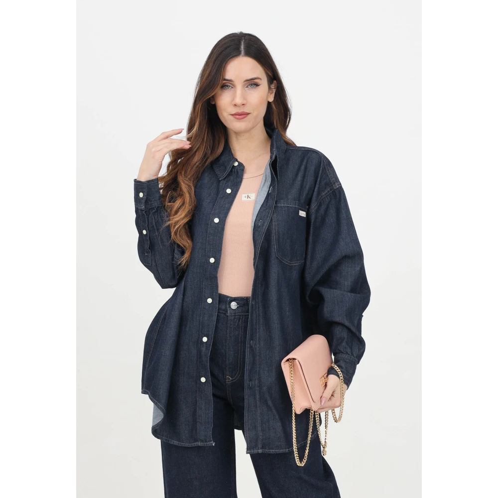 Calvin Klein Jeans Blauwe Denim Overhemd Casual Stijl Blue Dames