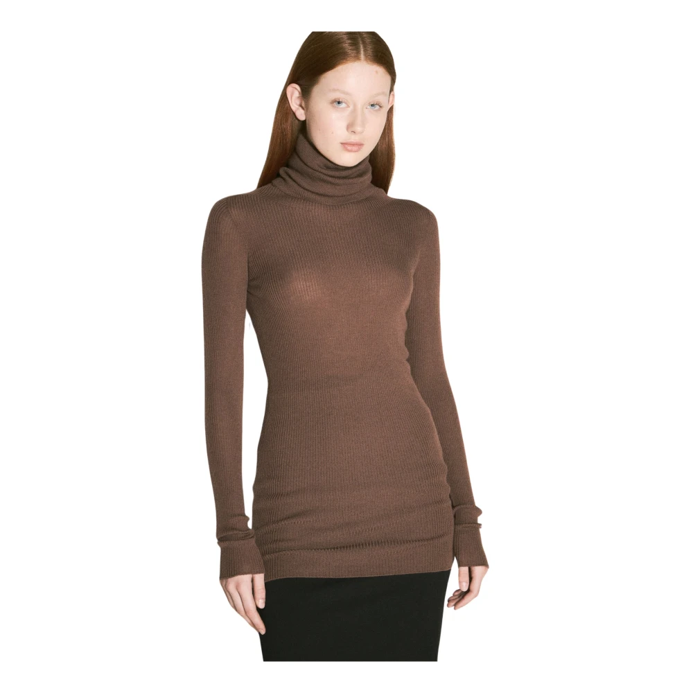 Rick Owens Wollen Gebreide Hoge Hals Trui Brown Dames