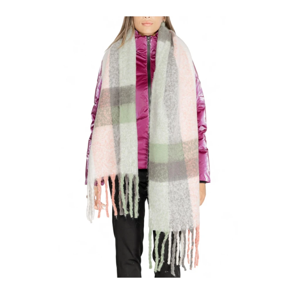 Only Grijs Geruit Sjaal met Franjes Multicolor Dames
