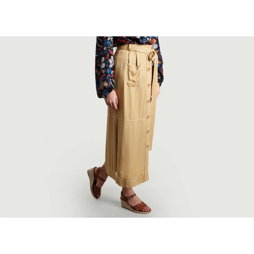 See by Chloé Beige Gabardine Midi Rok met Knoopsluiting Yellow Dames