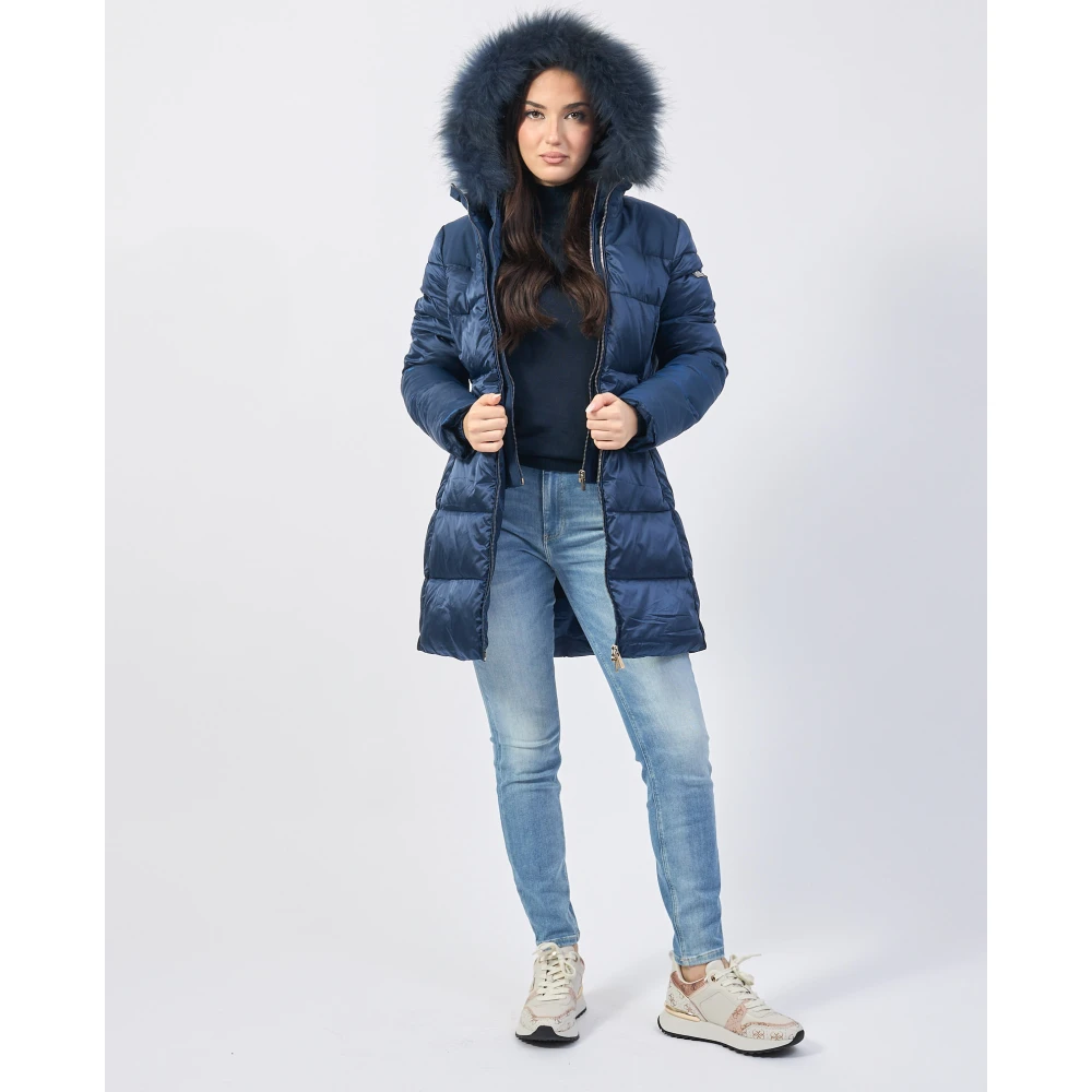 YES ZEE Blauwe gewatteerde jas met nepbont Blue Dames