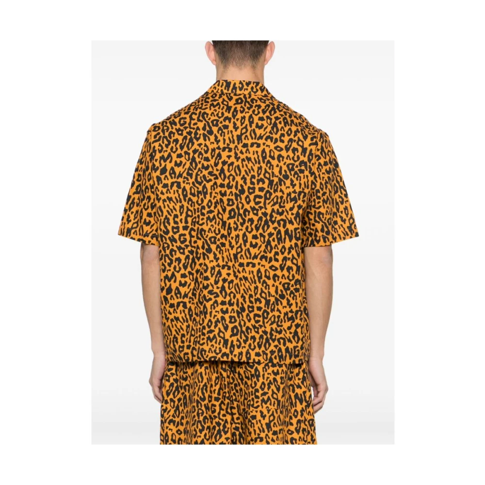 Palm Angels Leopard Print Linnen-Katoenen Overhemd Multicolor Heren