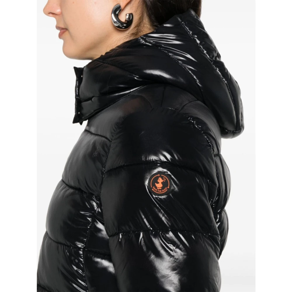 Save The Duck Zwarte winddichte afneembare capuchonjas Black Dames