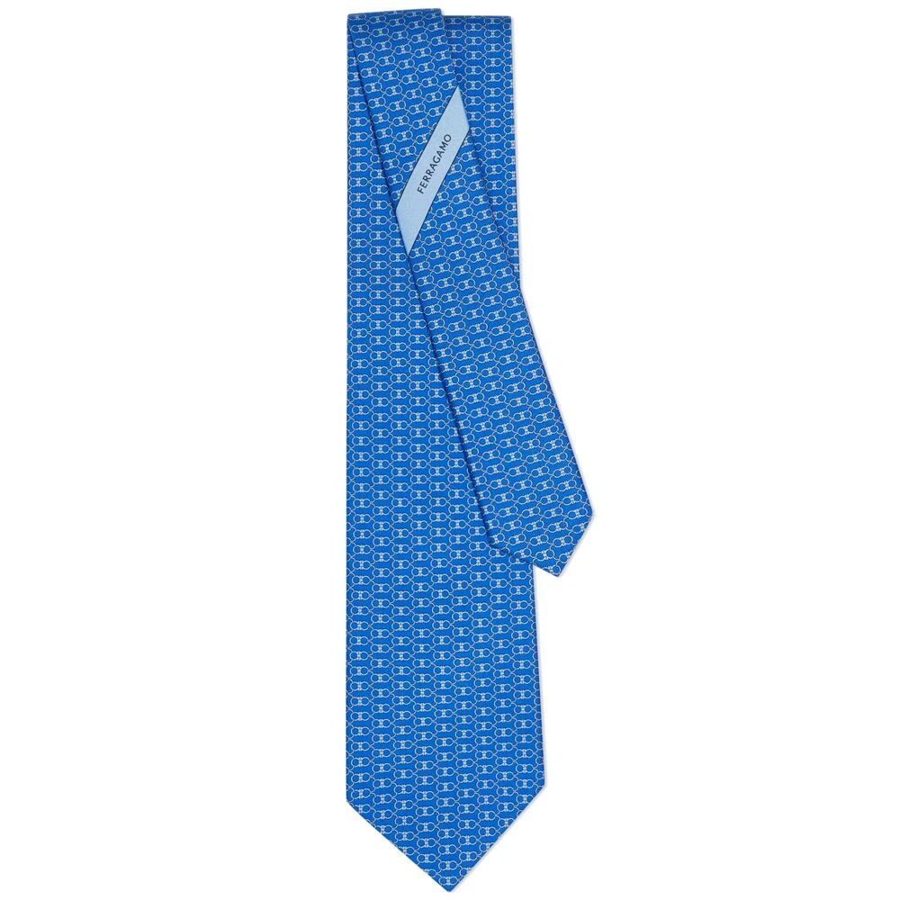 Salvatore Ferragamo Blauwe Zijden Gancini Print Zelfstrikker Blue Heren