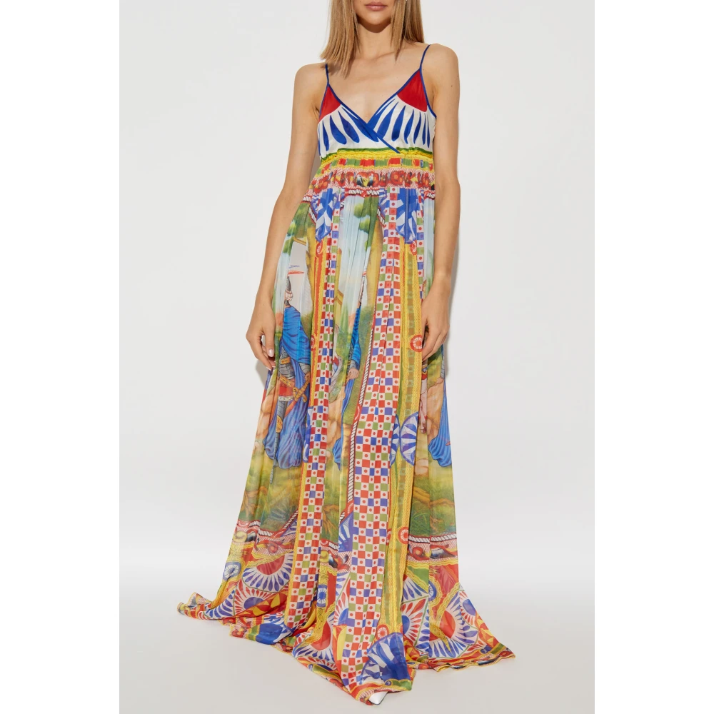 Dolce & Gabbana Zijden jurk met Carretto-patroon Multicolor Dames