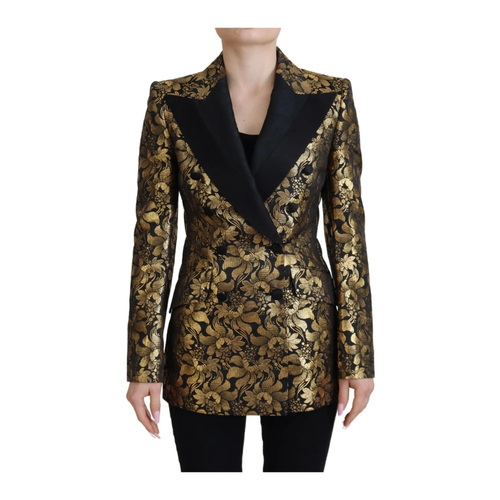 Dolce & Gabbana Women's Black Elegant -Gold Floral Jacquard Blazer - Blazers - Xs - Jackets