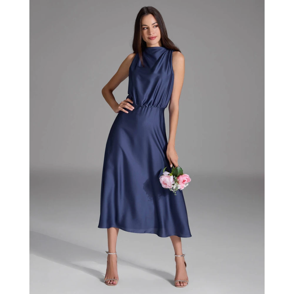 Swing Satijnen Midi Jurk Blue Dames